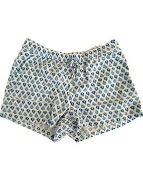 J. CREW Women's Linen Blend Shorts With Drawstring Blue/White Block Print M